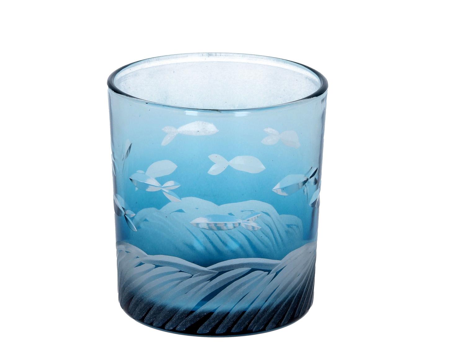 Blue Etched Glass Fish Tealight