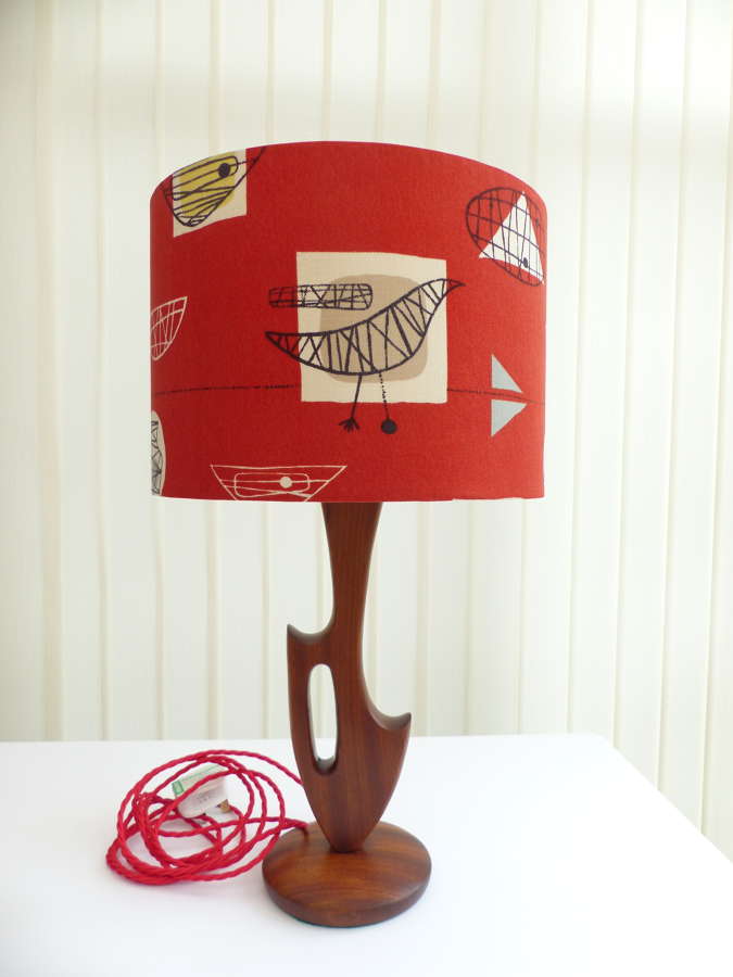Vintage Teak Table Lamp with Contemporary Shade